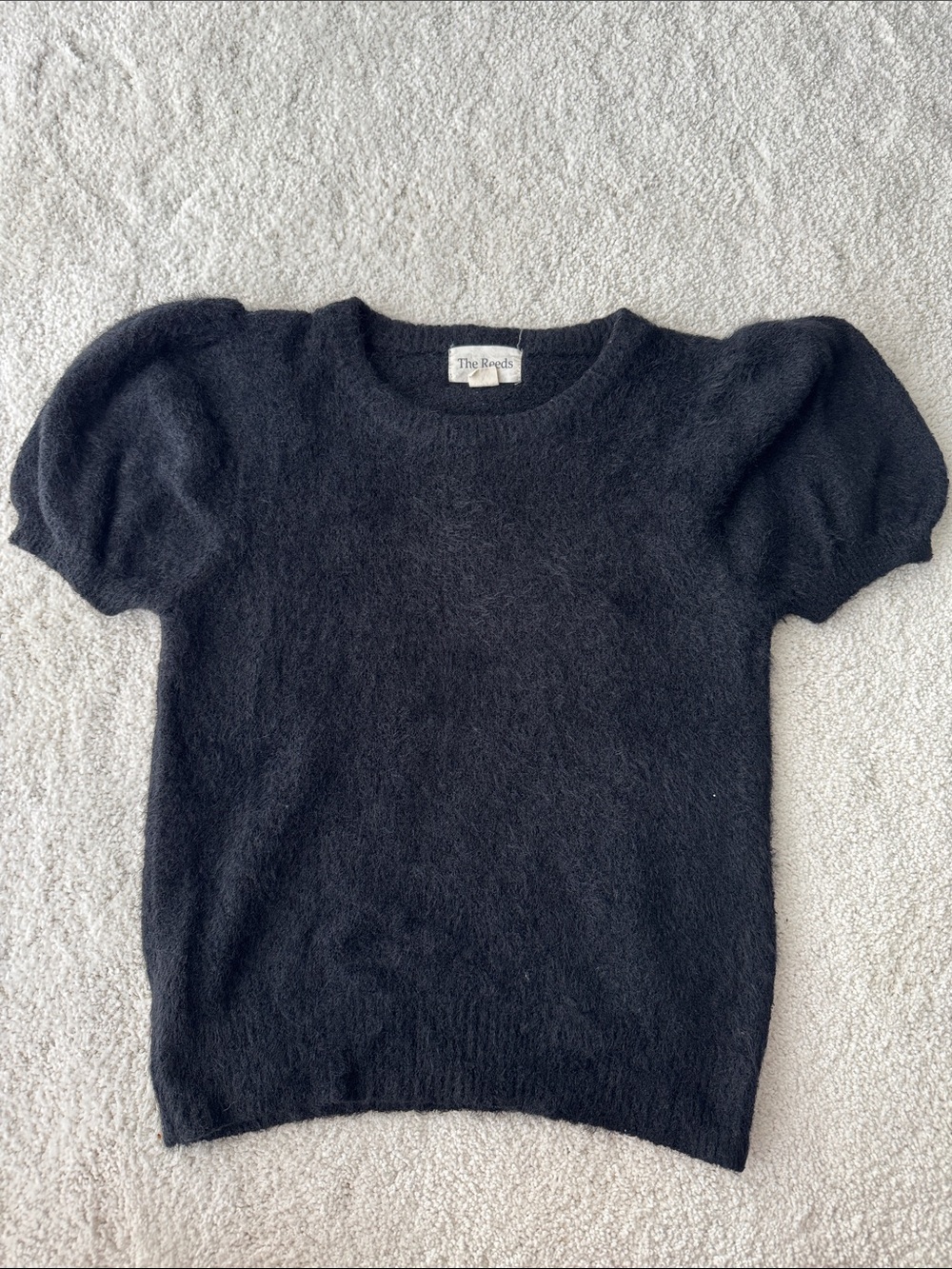 The Reeds for J Crew Black Short-Sleeve Puff-Sleeve Sweater